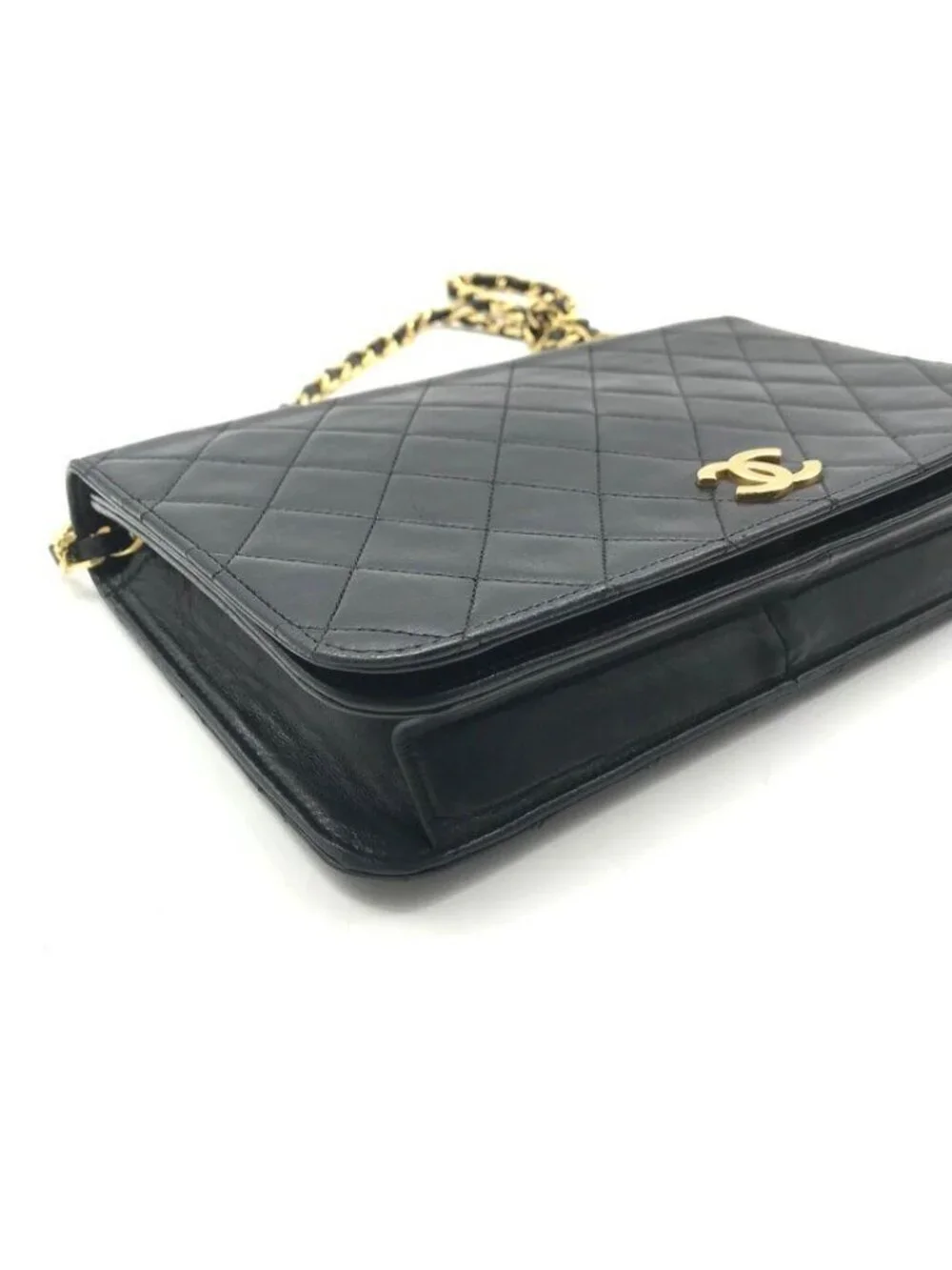Chanel CC Logo Quilted Push Lock Leather Vintage Chain Shoulder Bag Black